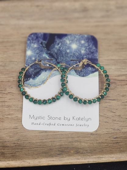 14k Gold-Filled Malachite Gemstone Hoop Earrings