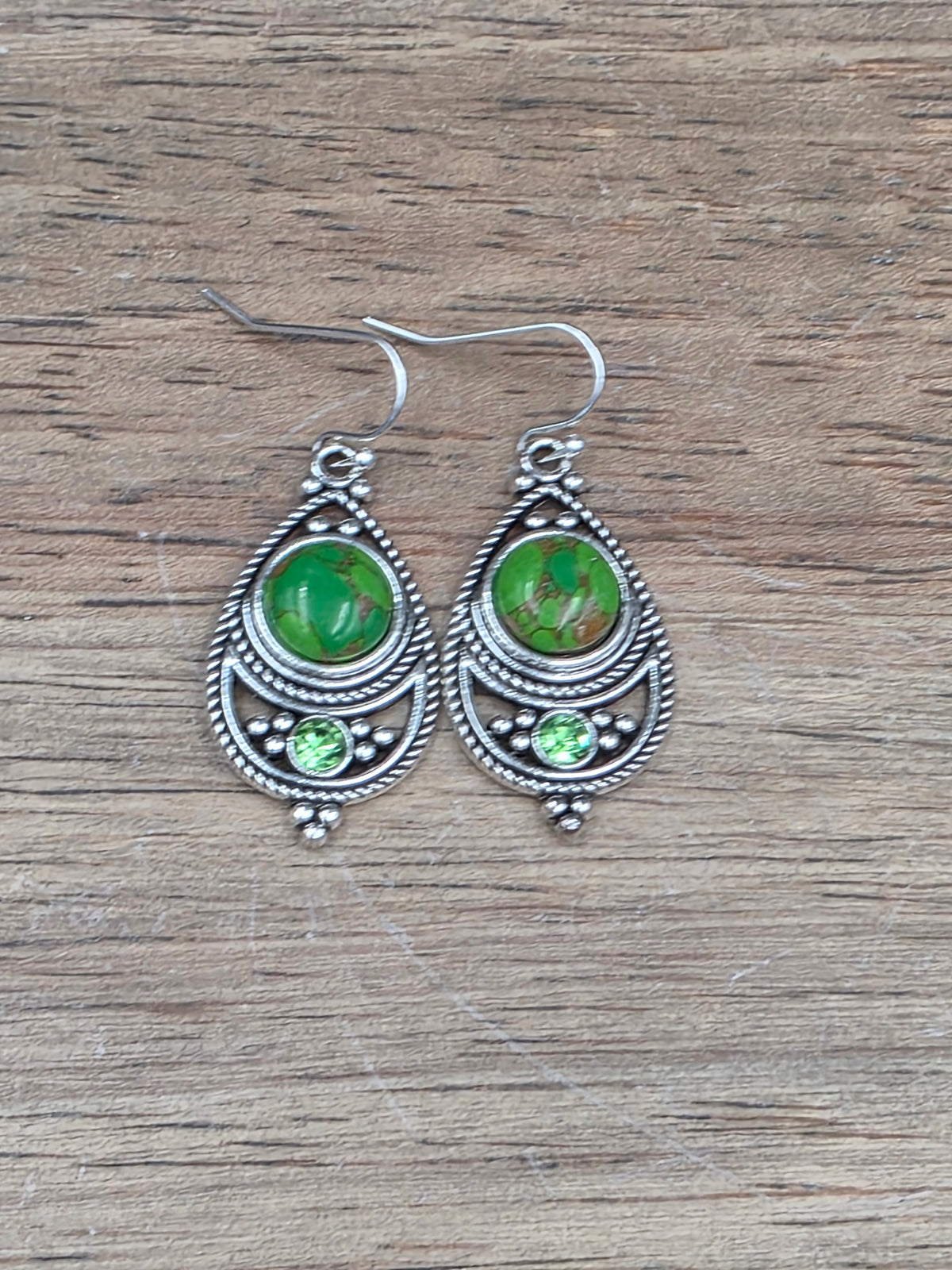 Antique Silver Bohemian Style Earrings with Dyed Blue, Purple or Green Howlite