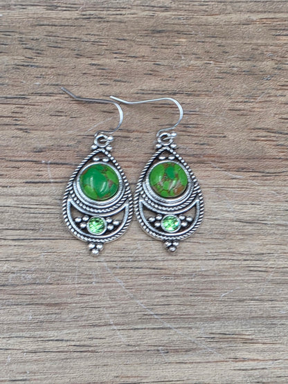 Antique Silver Bohemian Style Earrings with Dyed Blue, Purple or Green Howlite