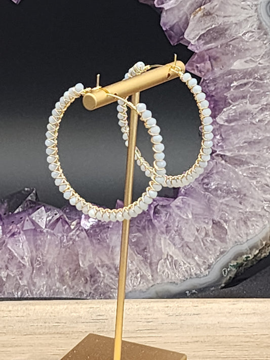 14k Gold-Filled Blue Opal 50mm Gemstone Hoop Earrings