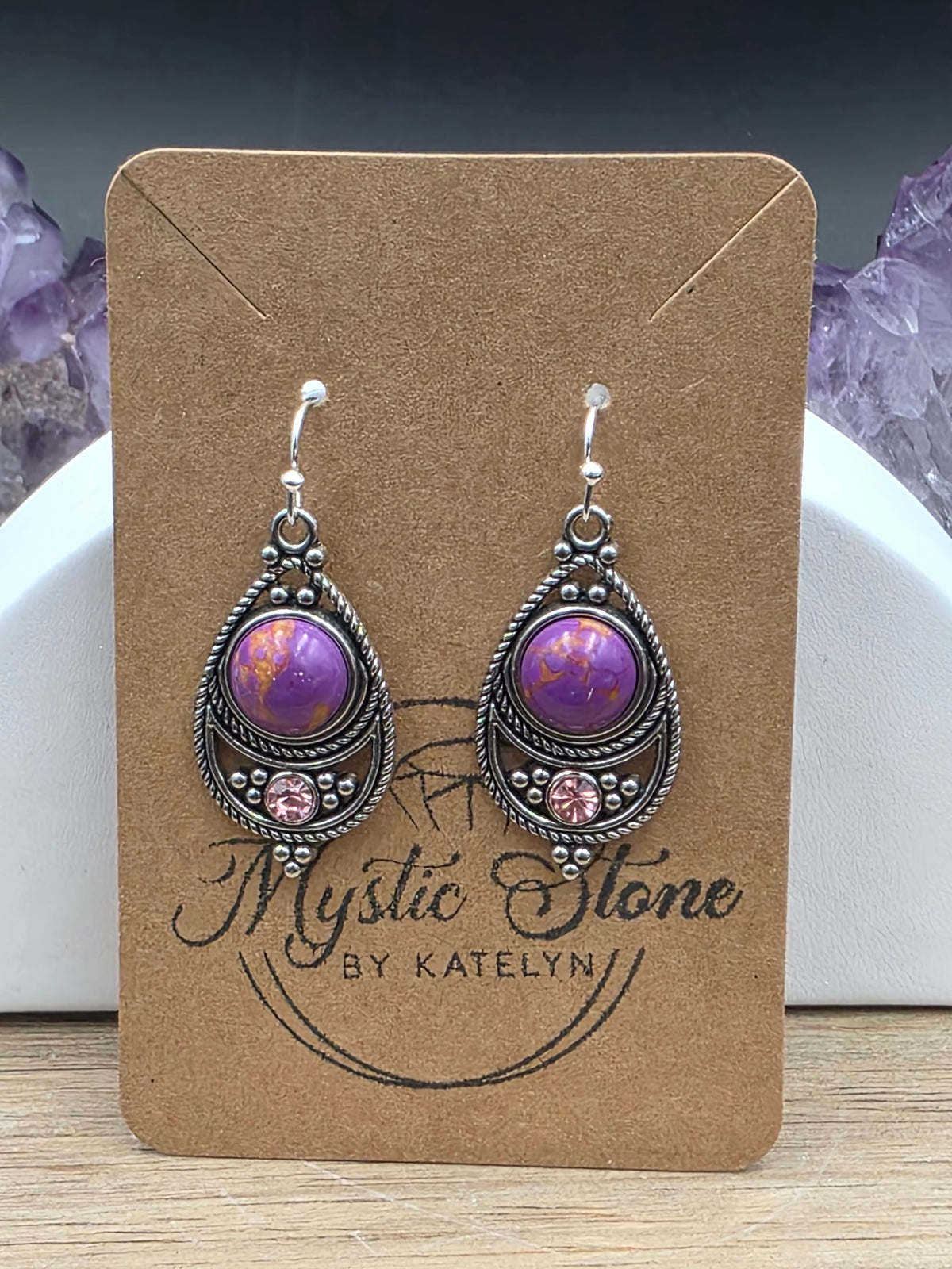 Antique Silver Bohemian Style Earrings with Dyed Blue, Purple or Green Howlite
