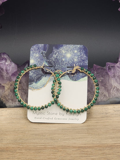 14k Gold-Filled Malachite Gemstone Hoop Earrings