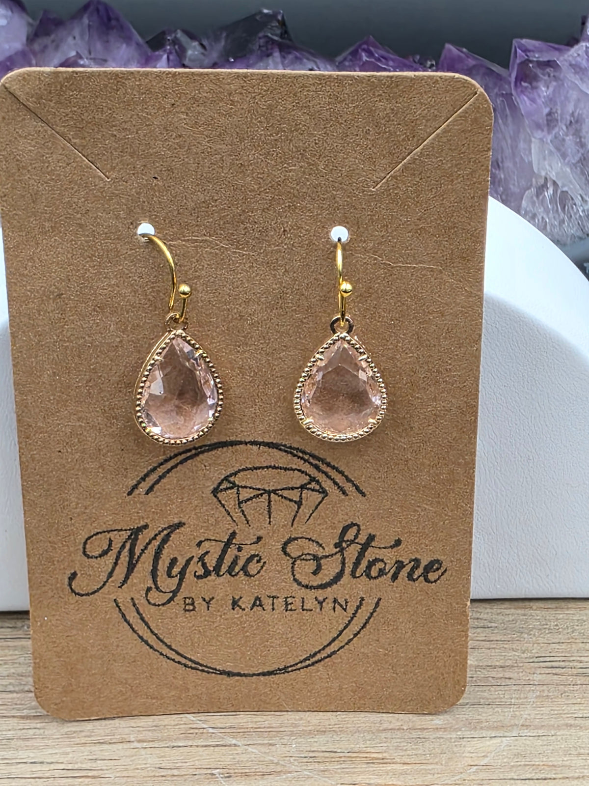 18x12mm Gold Plated Faceted Blush Pink Glass Teardrop Earrings