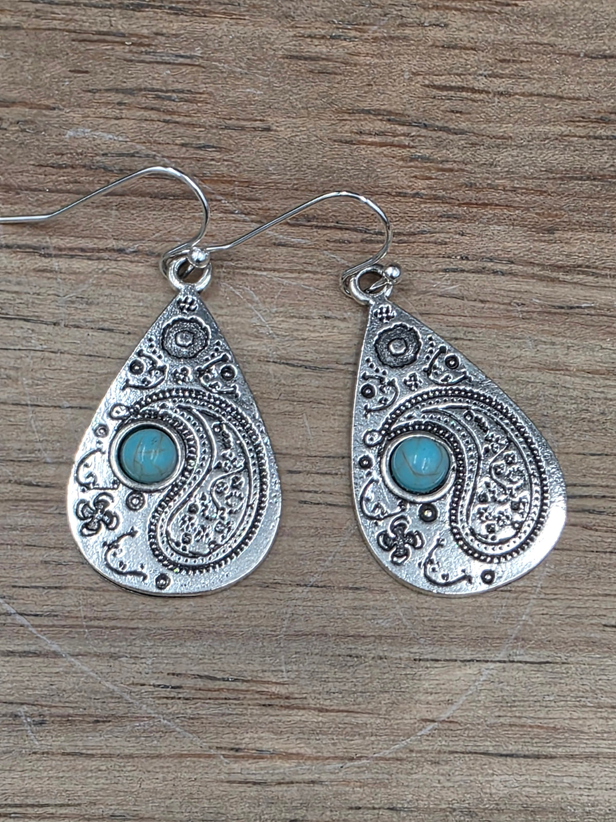 Antique Silver w/Turquoise Paisley Drop Earrings