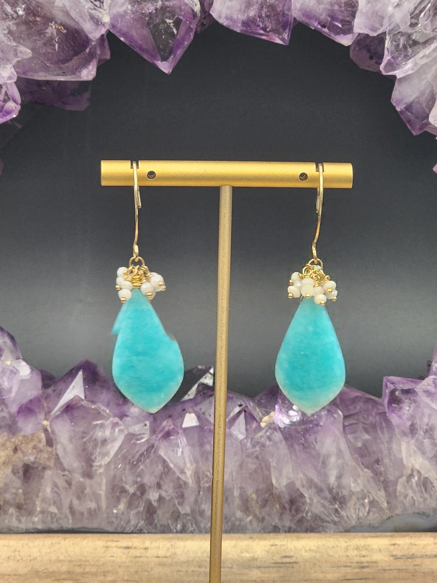 14k Gold-Filled Peruvian Amazonite & Silverite Gemstone Earrings