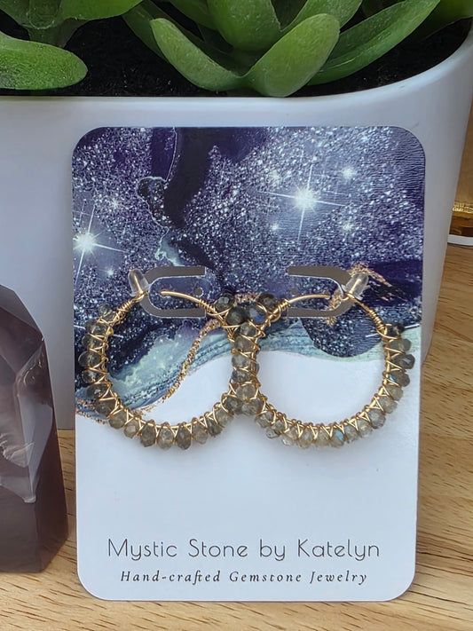 14k Gold-Filled 30mm Labradorite Gemstone Hoop Earrings