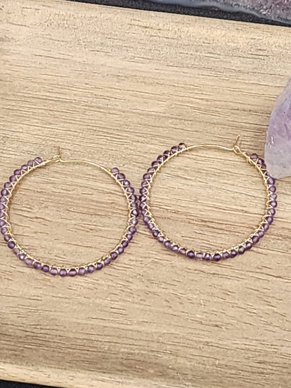 14k Gold-Filled Amethyst 50mm Gemstone Hoop Earrings