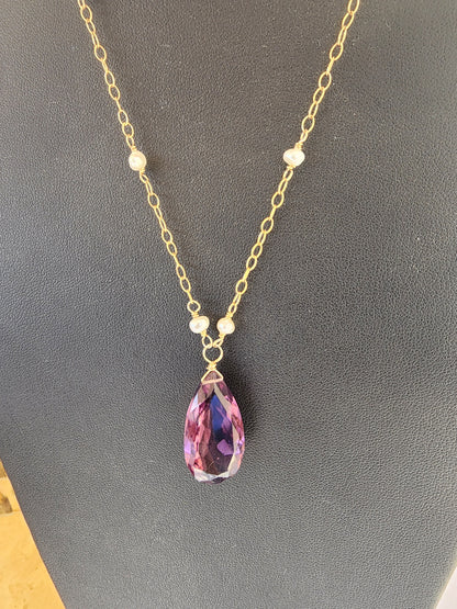 14k Gold-Filled Kunzite Quartz & Pearl Gemstone Necklace