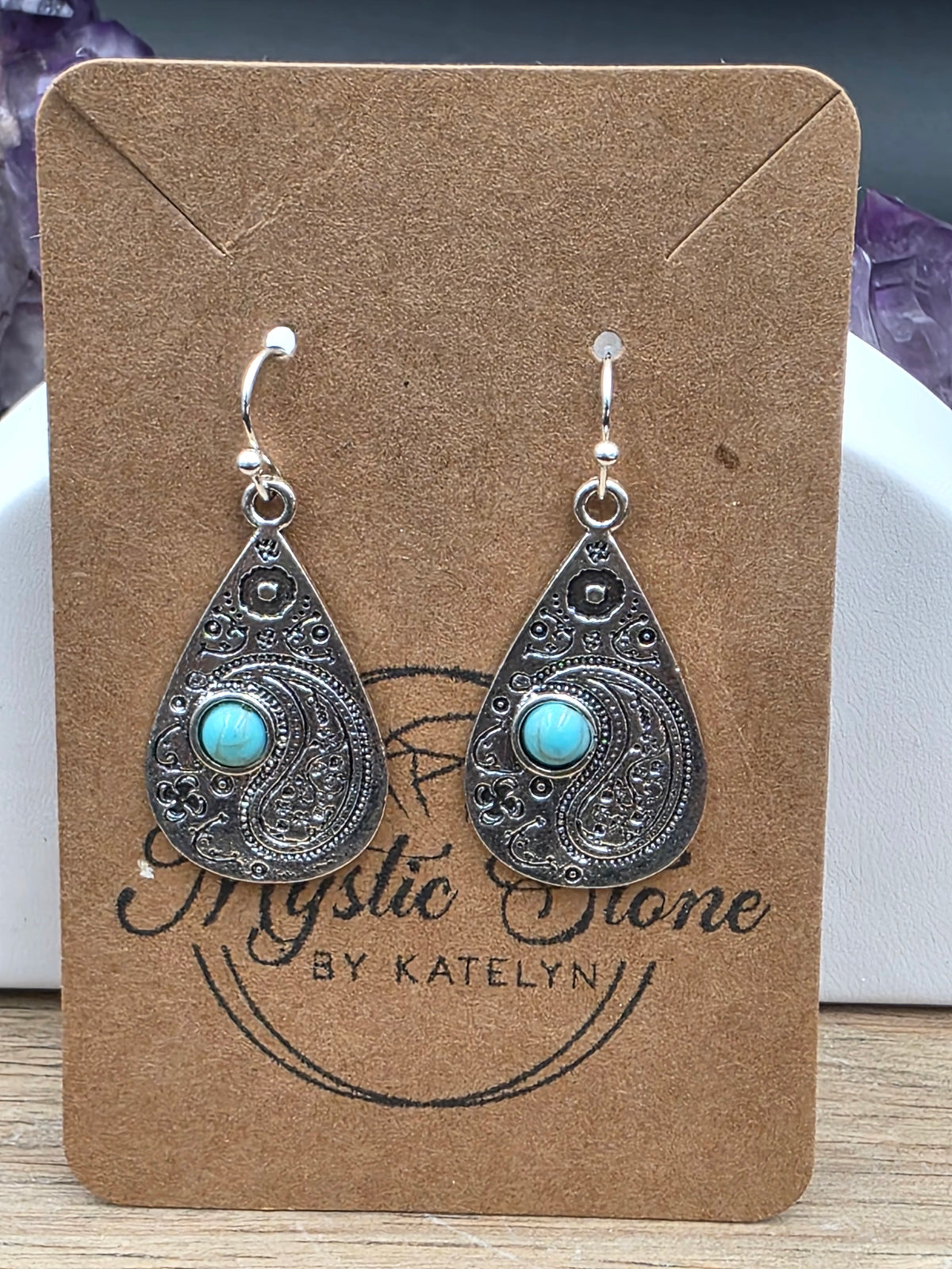 Antique Silver w/Turquoise Paisley Drop Earrings