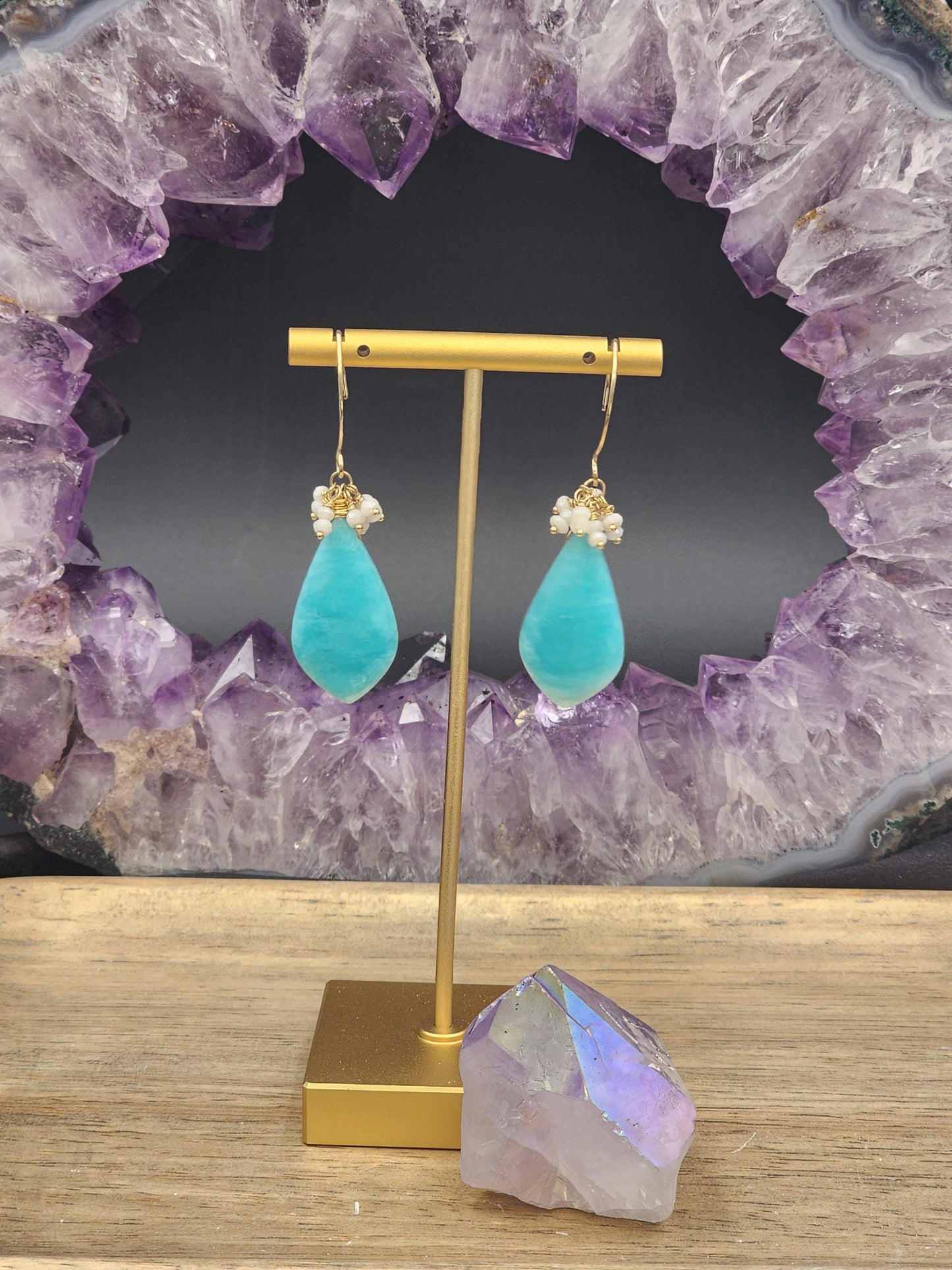 14k Gold-Filled Peruvian Amazonite & Silverite Gemstone Earrings