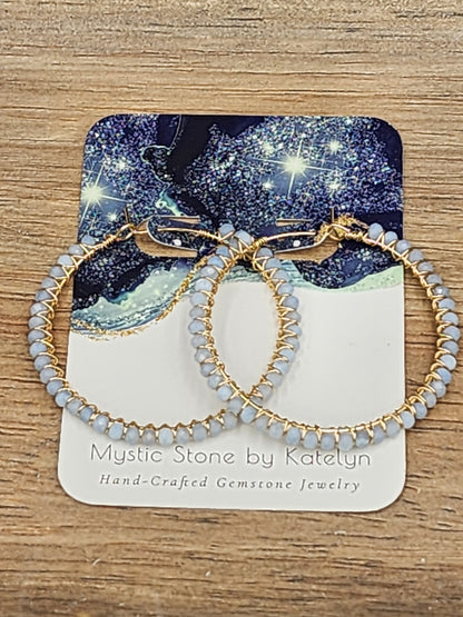 14k Gold-Filled Blue Opal 50mm Gemstone Hoop Earrings