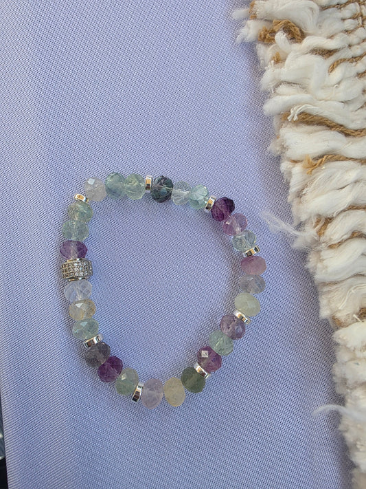 Rainbow Fluorite Gemstone Bracelet with Silver Plated accents