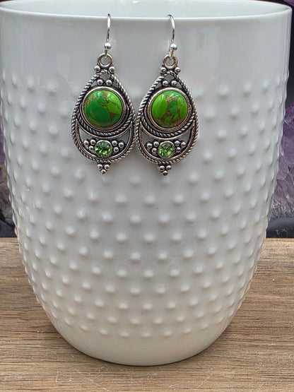 Antique Silver Bohemian Style Earrings with Dyed Blue, Purple or Green Howlite