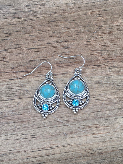 Antique Silver Bohemian Style Earrings with Dyed Blue, Purple or Green Howlite