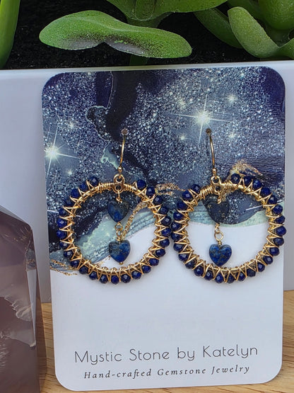14k Gold-Filled Lapis gemstone heart earrings
