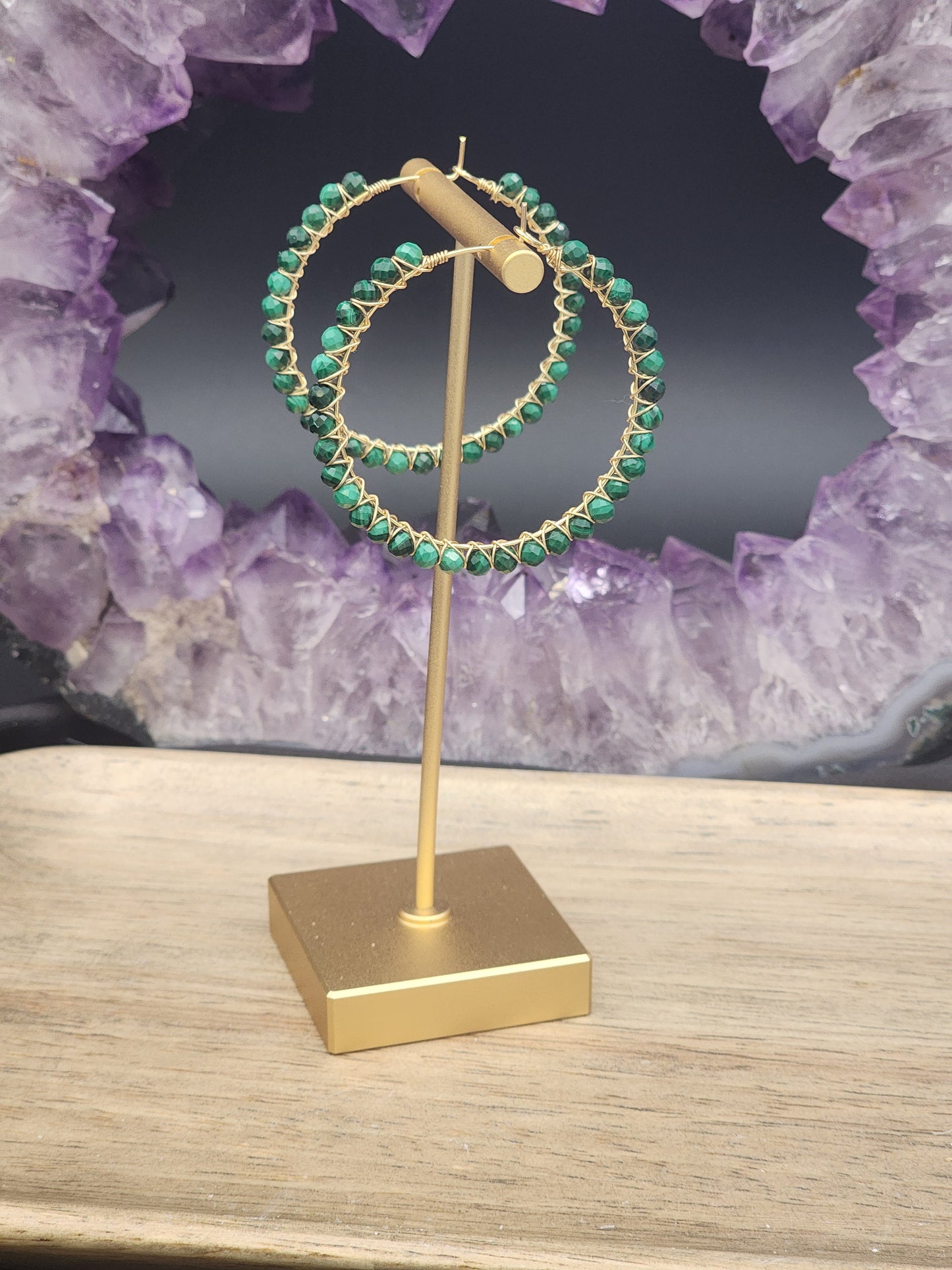 14k Gold-Filled Malachite Gemstone Hoop Earrings