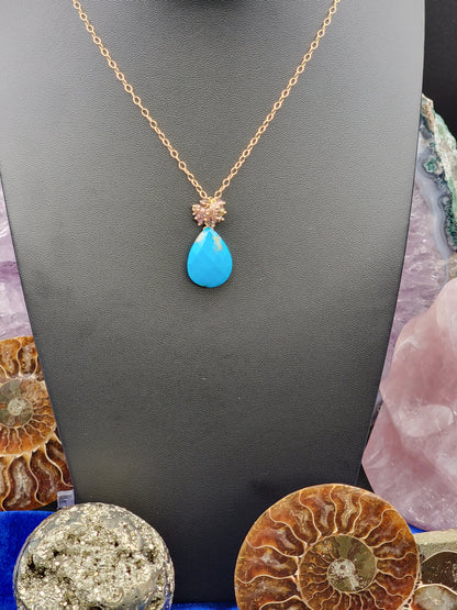 Sleeping Beauty Turquoise, "Tundra Sapphire" Garnet and 14k gold-fill or sterling silver necklace