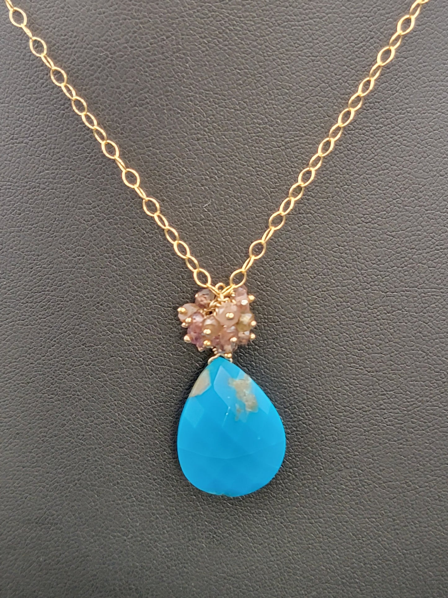 Sleeping Beauty Turquoise, "Tundra Sapphire" Garnet and 14k gold-fill or sterling silver necklace