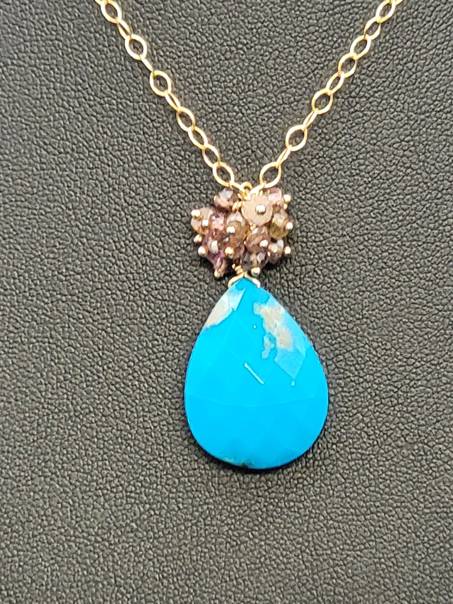 Sleeping Beauty Turquoise, "Tundra Sapphire" Garnet and 14k gold-fill or sterling silver necklace