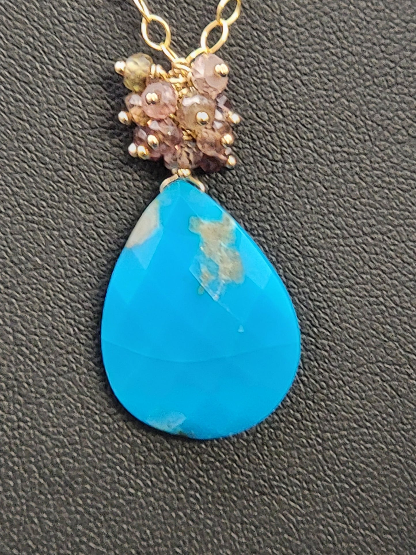 Sleeping Beauty Turquoise, "Tundra Sapphire" Garnet and 14k gold-fill or sterling silver necklace