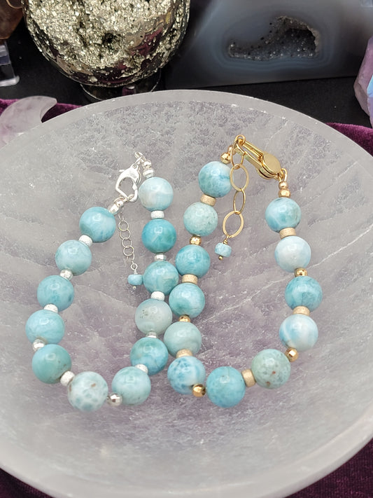 14k Gold Filled or Sterling Silver Larimar Bracelet