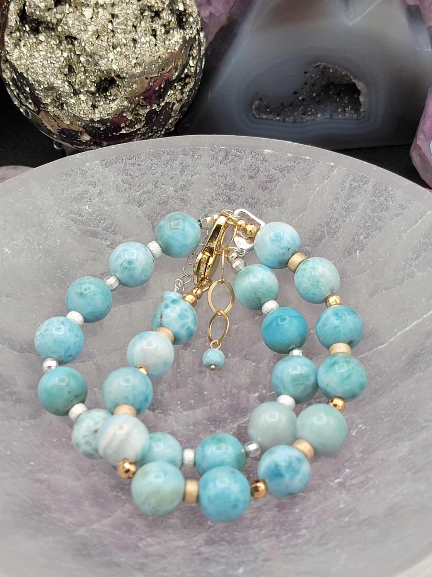 14k Gold Filled or Sterling Silver Larimar Bracelet