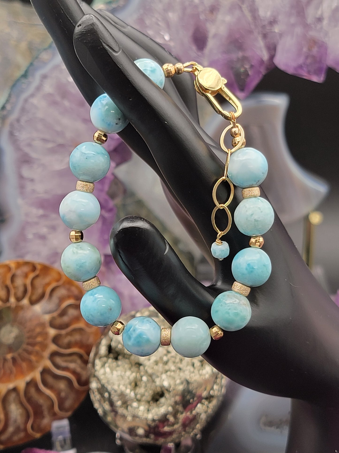 14k Gold Filled or Sterling Silver Larimar Bracelet