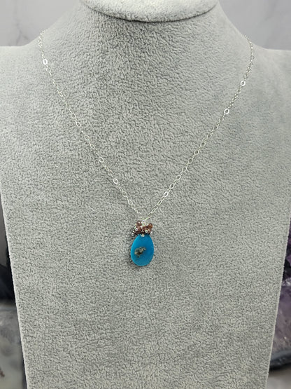 Sleeping Beauty Turquoise, "Tundra Sapphire" Garnet and 14k gold-fill or sterling silver necklace