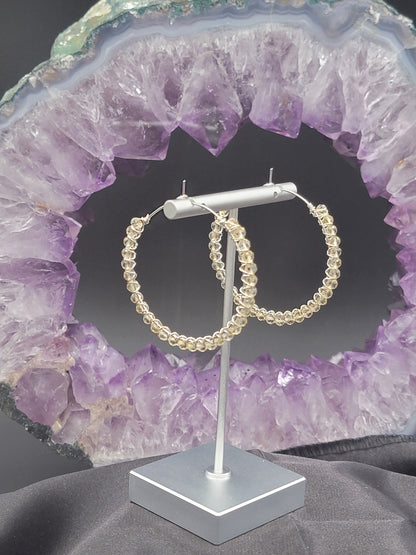 White Gold-Filled Citrine Hoop Earrings.