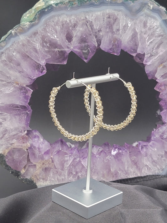 White Gold-Filled Citrine Hoop Earrings.