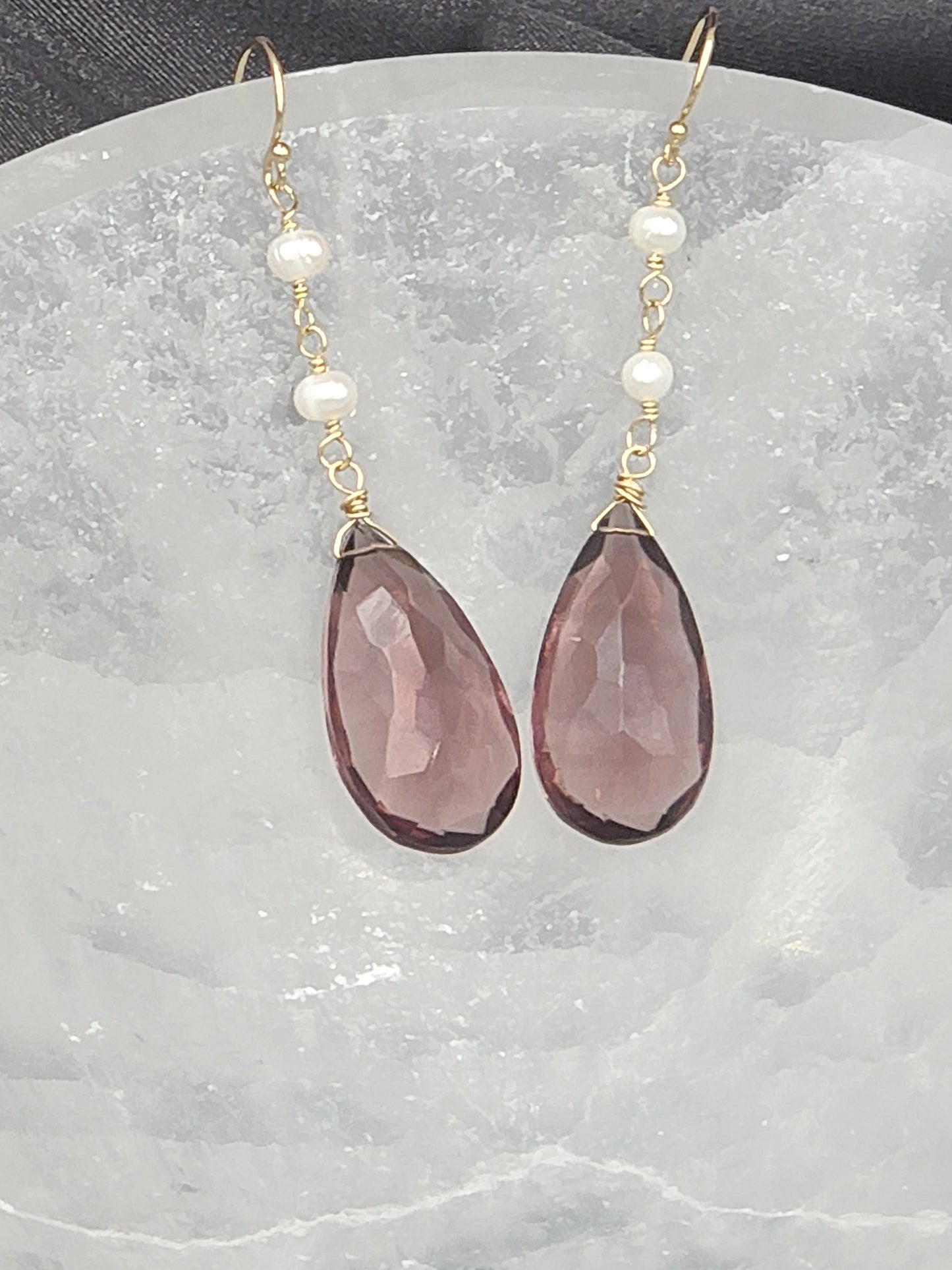 14k Gold-Filled "Kunzite" Quartz & Pearl Earrings