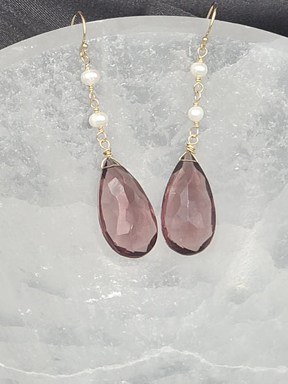 14k Gold-Filled "Kunzite" Quartz & Pearl Earrings