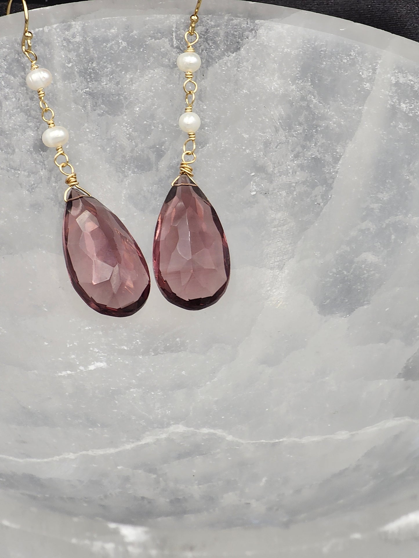 14k Gold-Filled "Kunzite" Quartz & Pearl Earrings