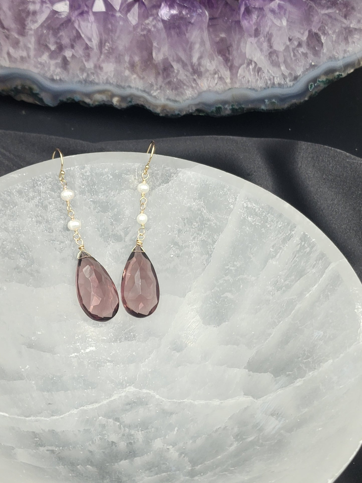 14k Gold-Filled "Kunzite" Quartz & Pearl Earrings