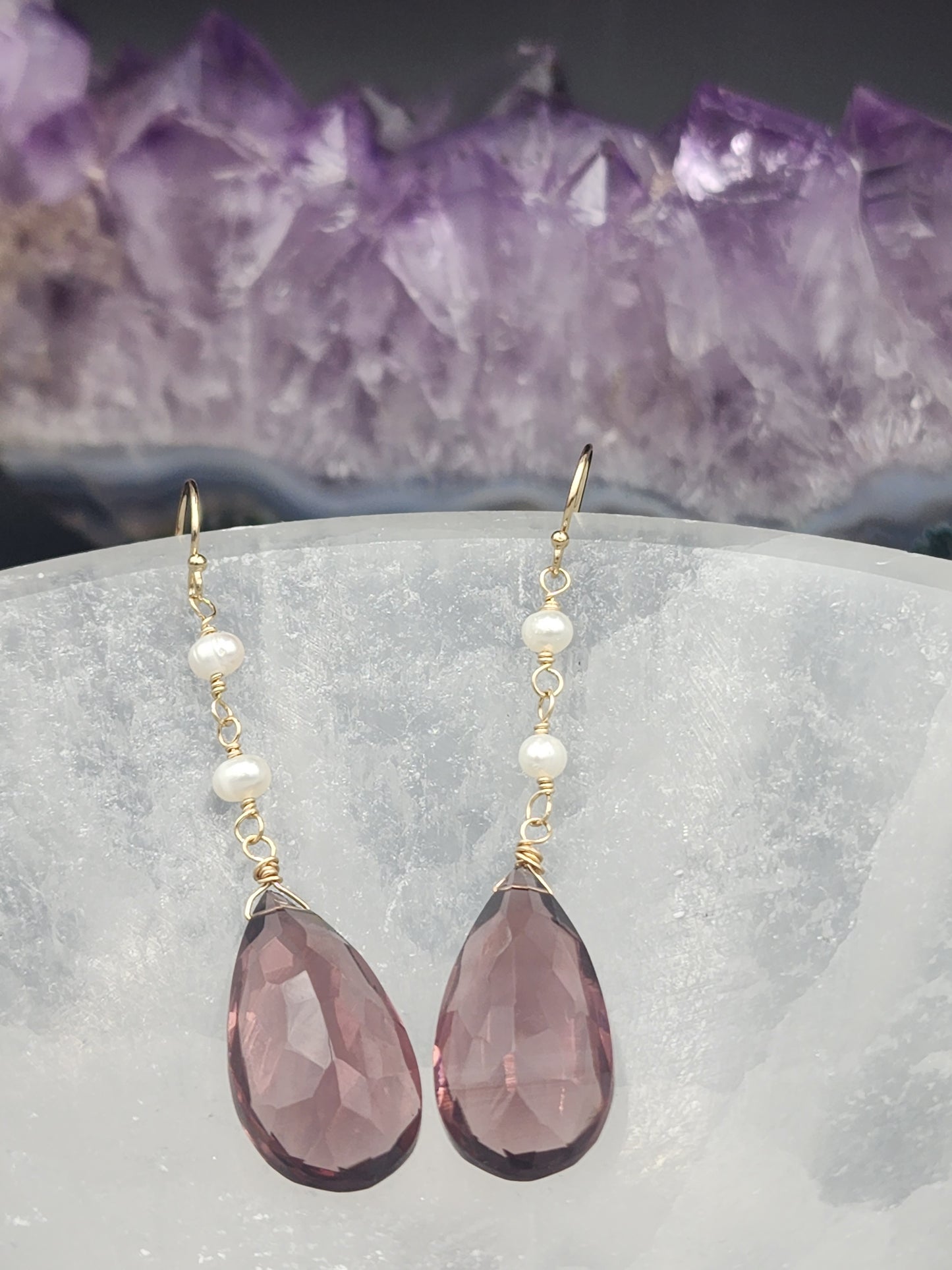 14k Gold-Filled "Kunzite" Quartz & Pearl Earrings