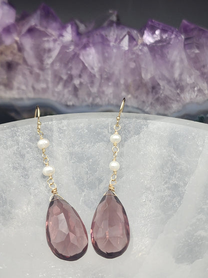 14k Gold-Filled "Kunzite" Quartz & Pearl Earrings