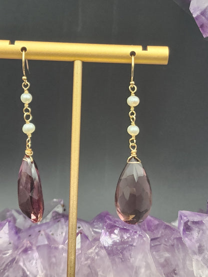 14k Gold-Filled "Kunzite" Quartz & Pearl Earrings