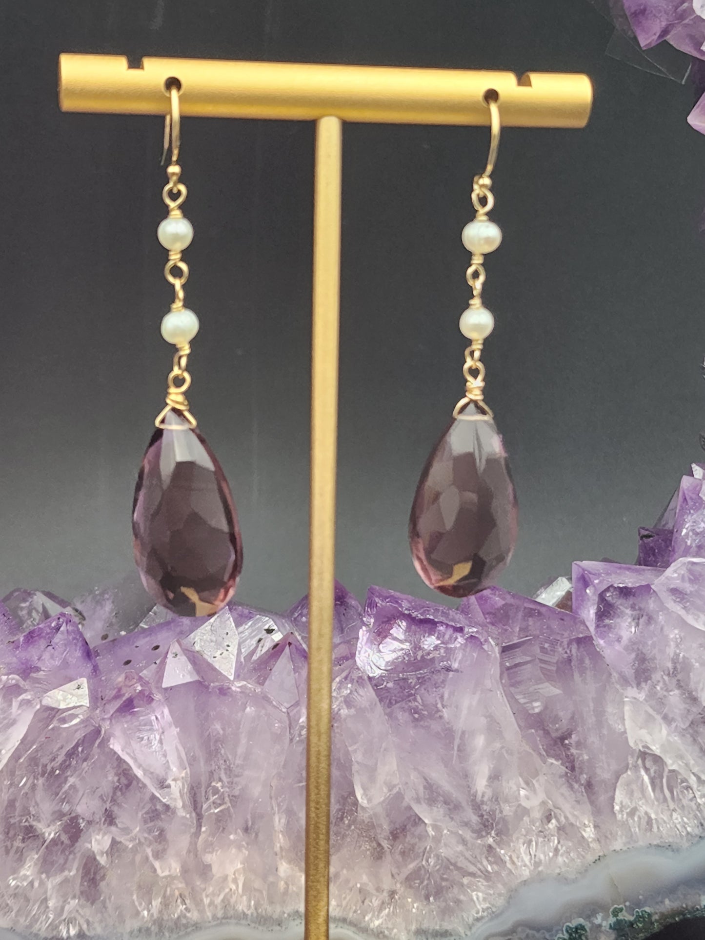 14k Gold-Filled "Kunzite" Quartz & Pearl Earrings