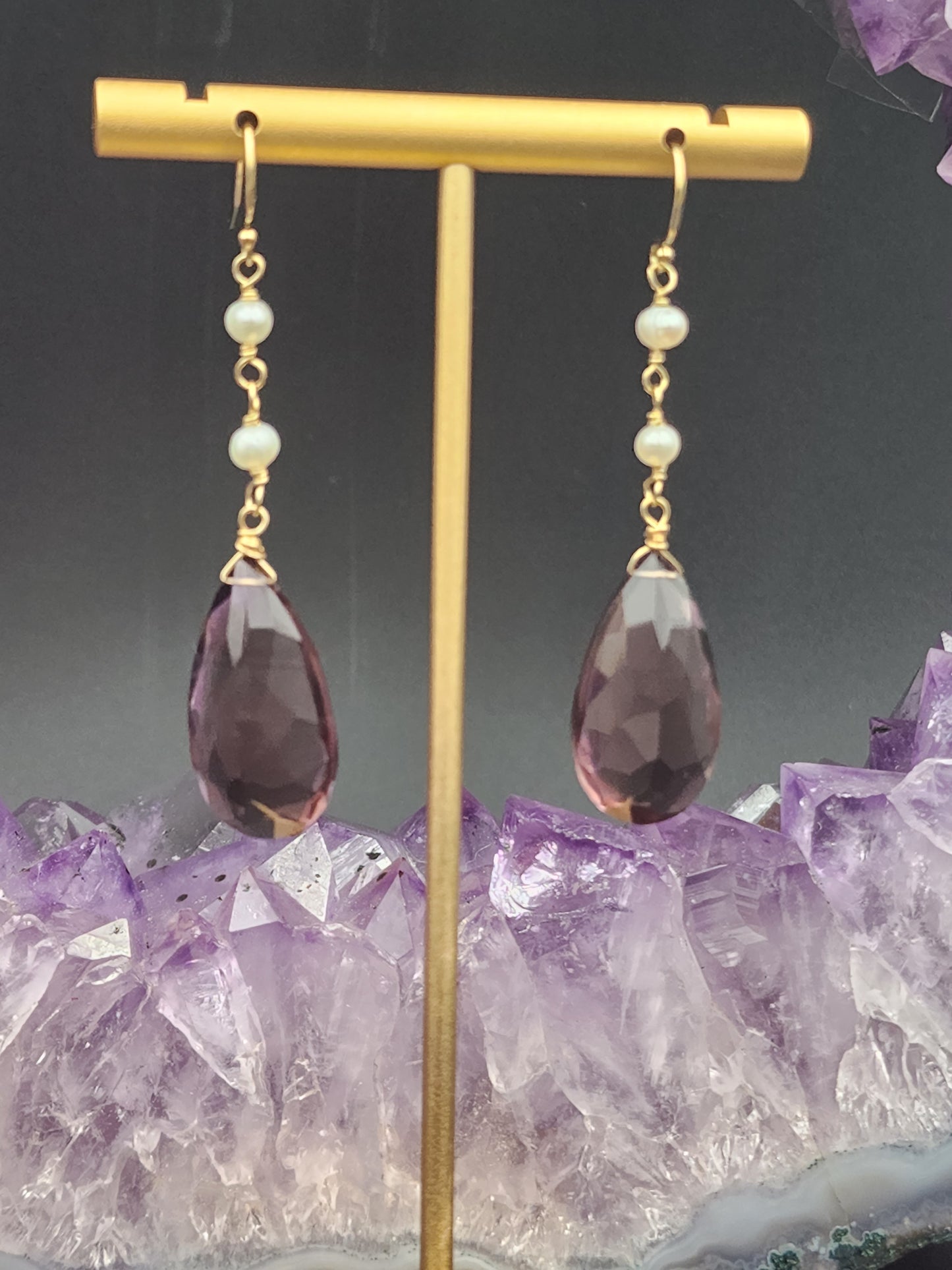 14k Gold-Filled "Kunzite" Quartz & Pearl Earrings