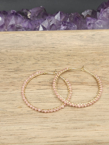 14k Gold Filled 50 mm Rhodochrosite Gemstone Hoop Earrings