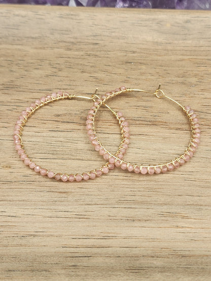 14k Gold Filled 50 mm Rhodochrosite Gemstone Hoop Earrings