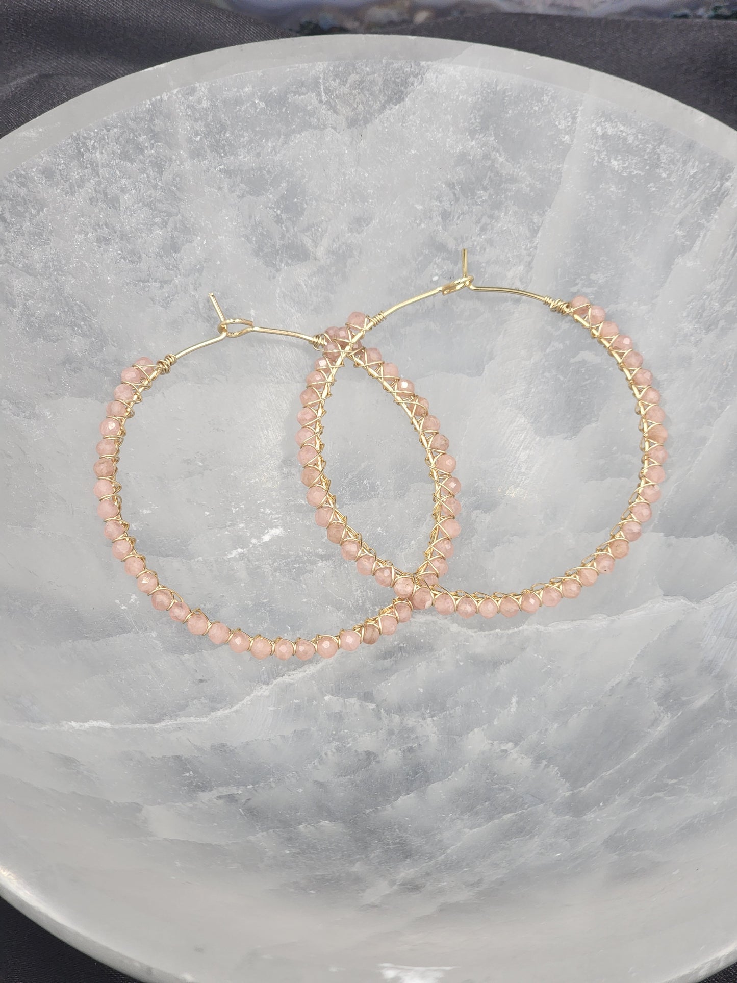 14k Gold Filled 50 mm Rhodochrosite Gemstone Hoop Earrings