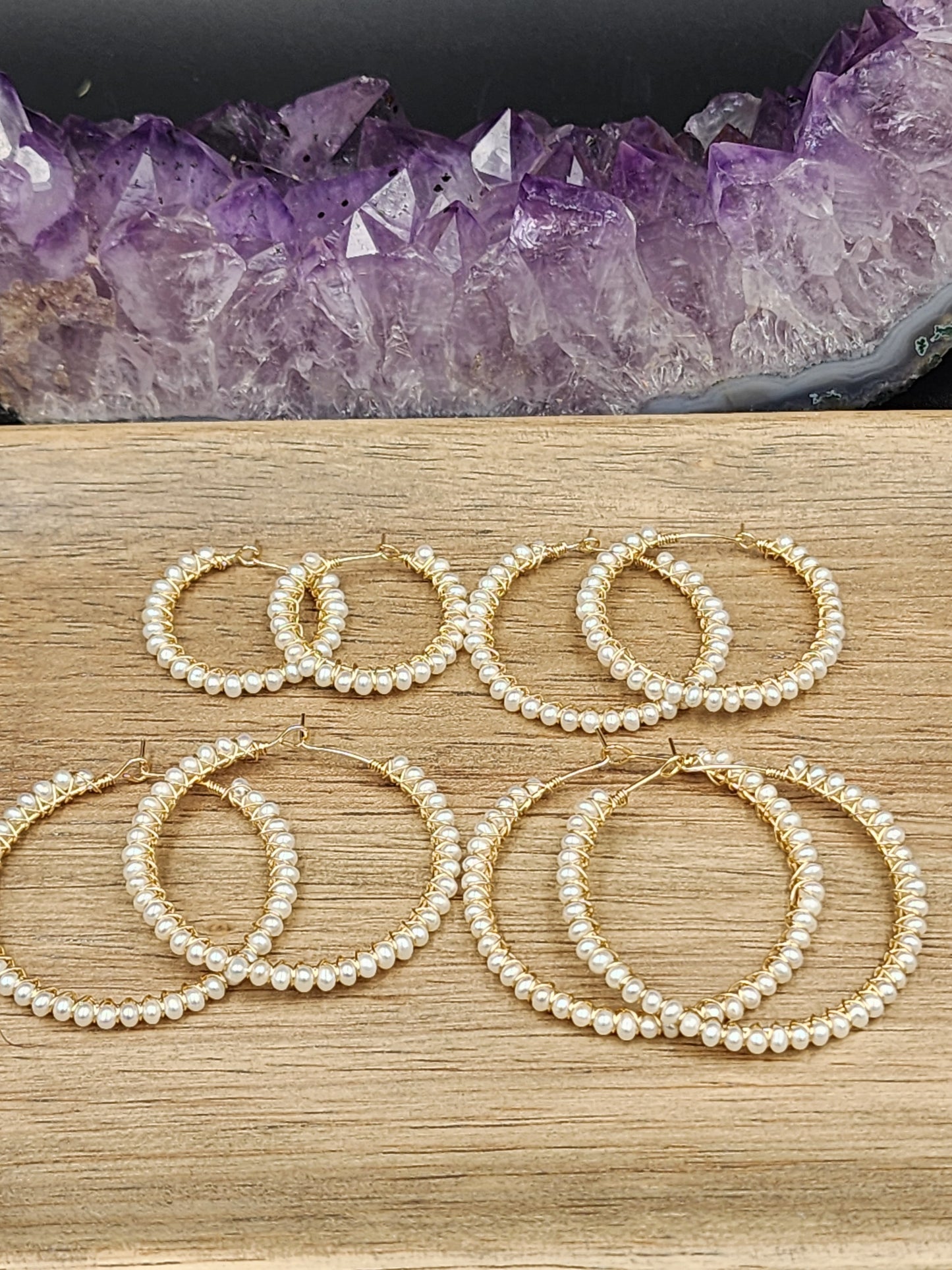 14k Gold Filled Freshwater Pearl hoop Earrings, 4 hoop sizes available