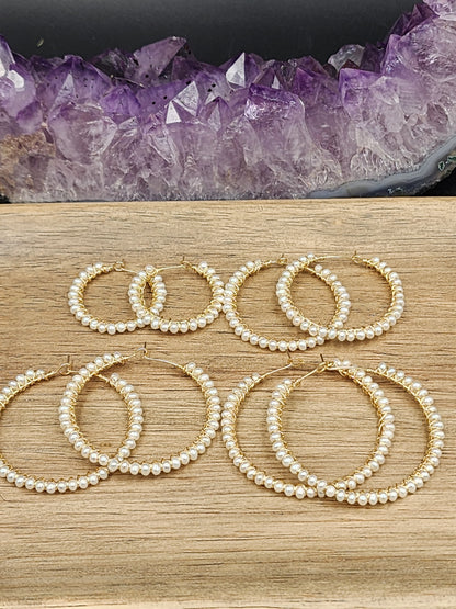 14k Gold Filled Freshwater Pearl hoop Earrings, 4 hoop sizes available