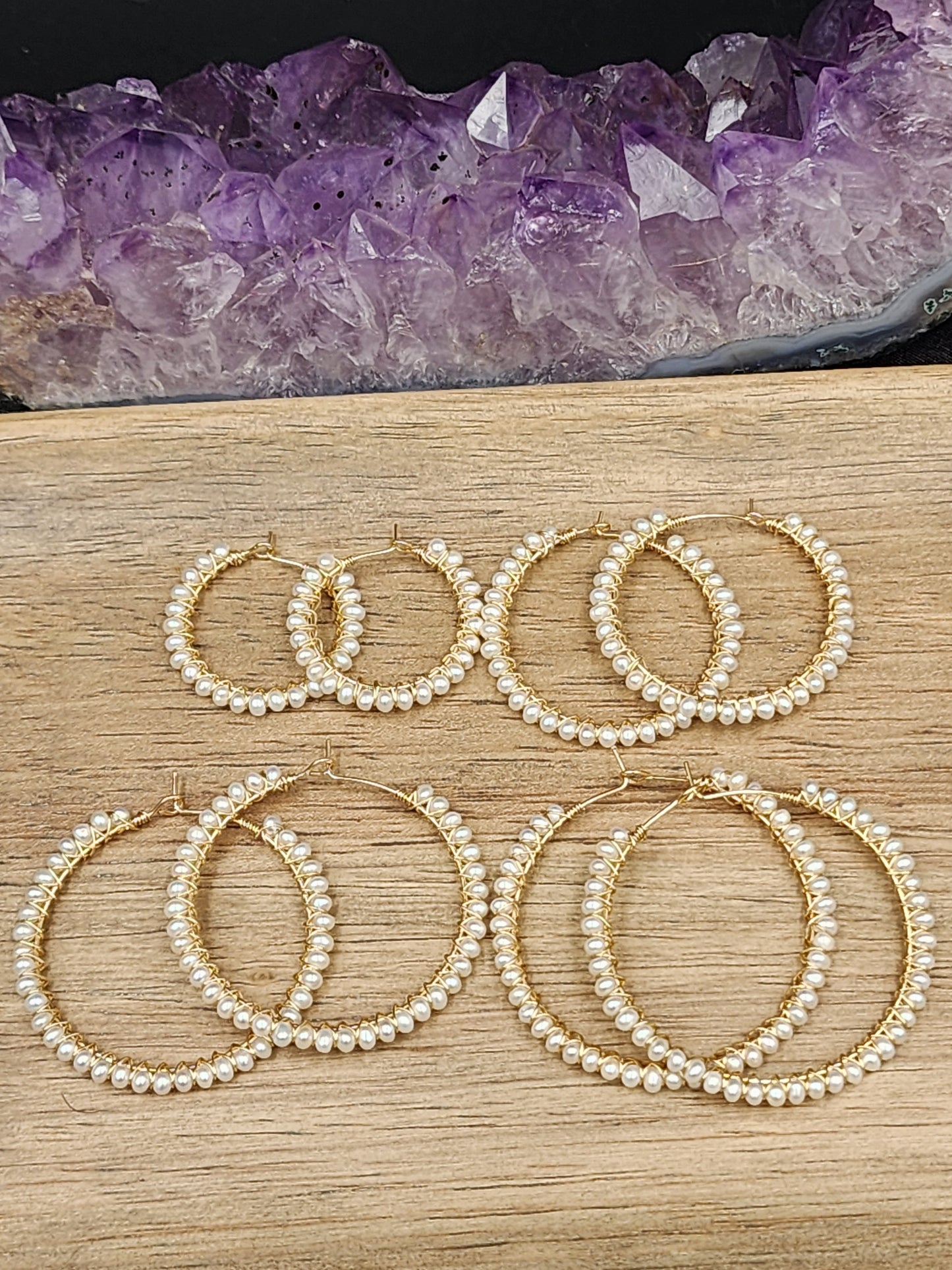 14k Gold Filled Freshwater Pearl hoop Earrings, 4 hoop sizes available