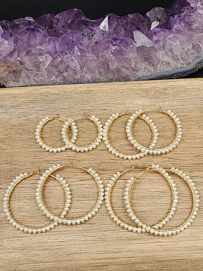 14k Gold Filled Freshwater Pearl hoop Earrings, 4 hoop sizes available