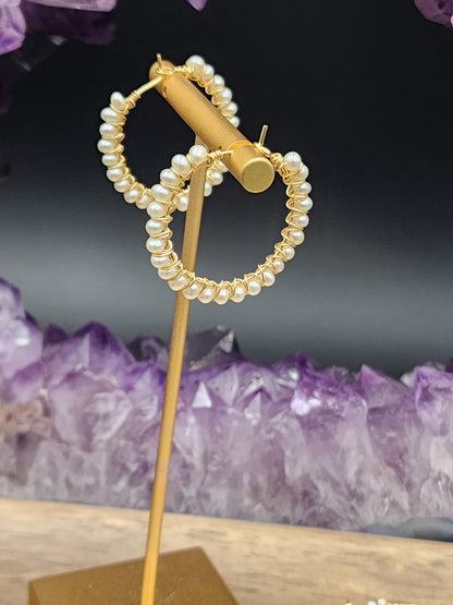 14k Gold Filled Freshwater Pearl hoop Earrings, 4 hoop sizes available