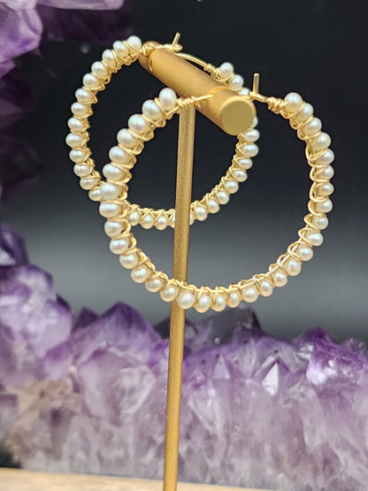 14k Gold Filled Freshwater Pearl hoop Earrings, 4 hoop sizes available