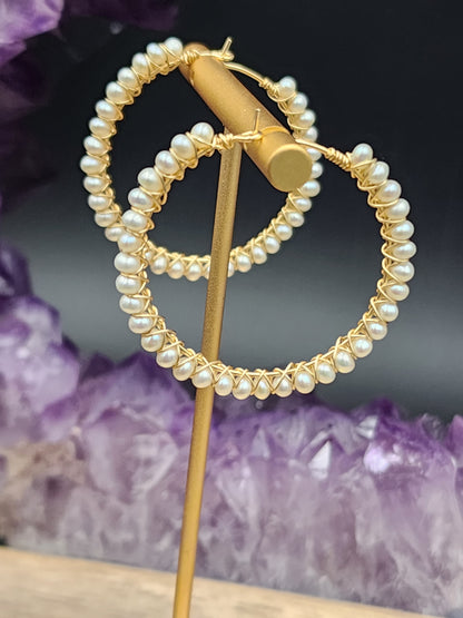 14k Gold Filled Freshwater Pearl hoop Earrings, 4 hoop sizes available