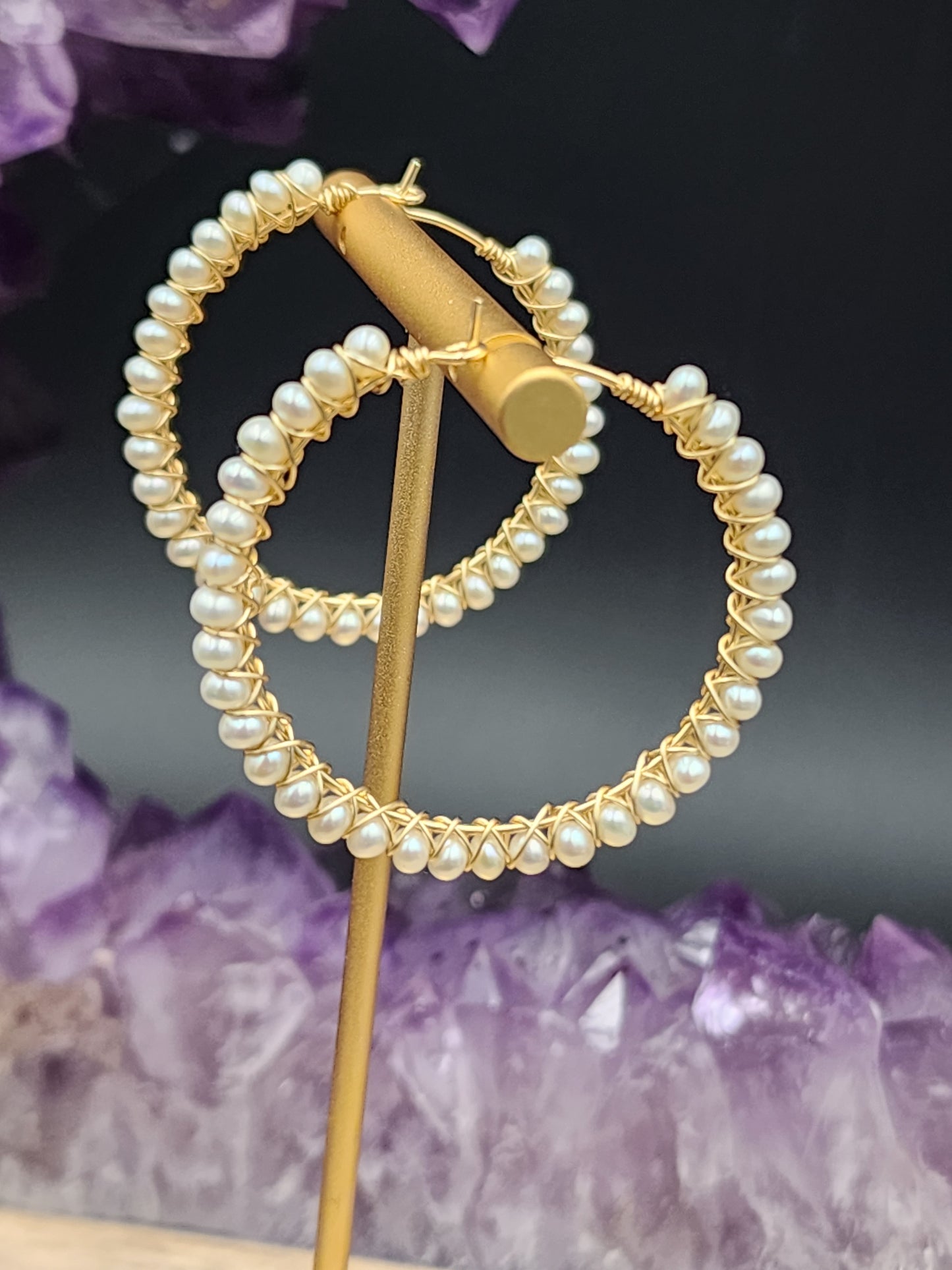 14k Gold Filled Freshwater Pearl hoop Earrings, 4 hoop sizes available